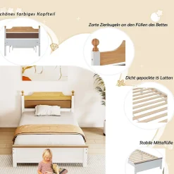 Lit simple pour enfant 90x200 cm - Lit avec tête et pied de lit - Pin + MDF - Sans matelas - Blanc