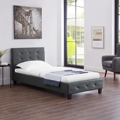 Lit simple REVE, 90 x 190 cm, capitonné avec sommier, revêtement synthétique gris