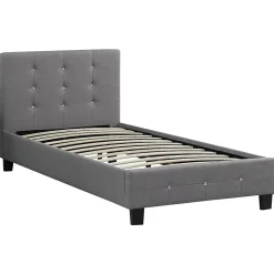 Lit simple TICO, 90 x 190 cm, capitonné avec sommier, revêtement en tissu gris