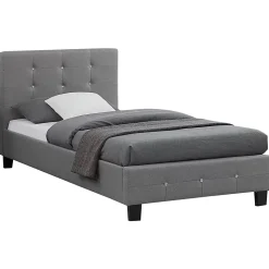 Lit simple TICO, 90 x 190 cm, capitonné avec sommier, revêtement en tissu gris