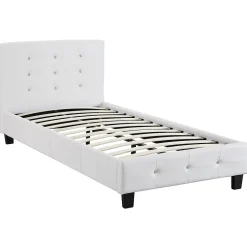 Lit simple TICO, 90 x 190 cm, capitonné avec sommier, revêtement synthétique blanc