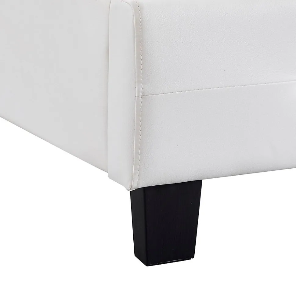 Lit simple TICO, 90 x 190 cm, capitonné avec sommier, revêtement synthétique blanc