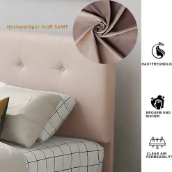 Lit Simple 90x200 cm - avec 2 Tiroirs, Sans Matelas, Lit Confortable en Velours Doux pour enfant ou Adulte, Rose