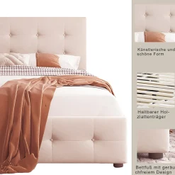 Lit Simple 90x200 cm - avec 2 Tiroirs, Sans Matelas, Lit Confortable en Velours Doux pour enfant ou Adulte, Rose