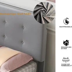 Lit Simple 90x200 cm - avec 2 Tiroirs Pratique, Sans Matelas, Lit Confortable en Velours Gris