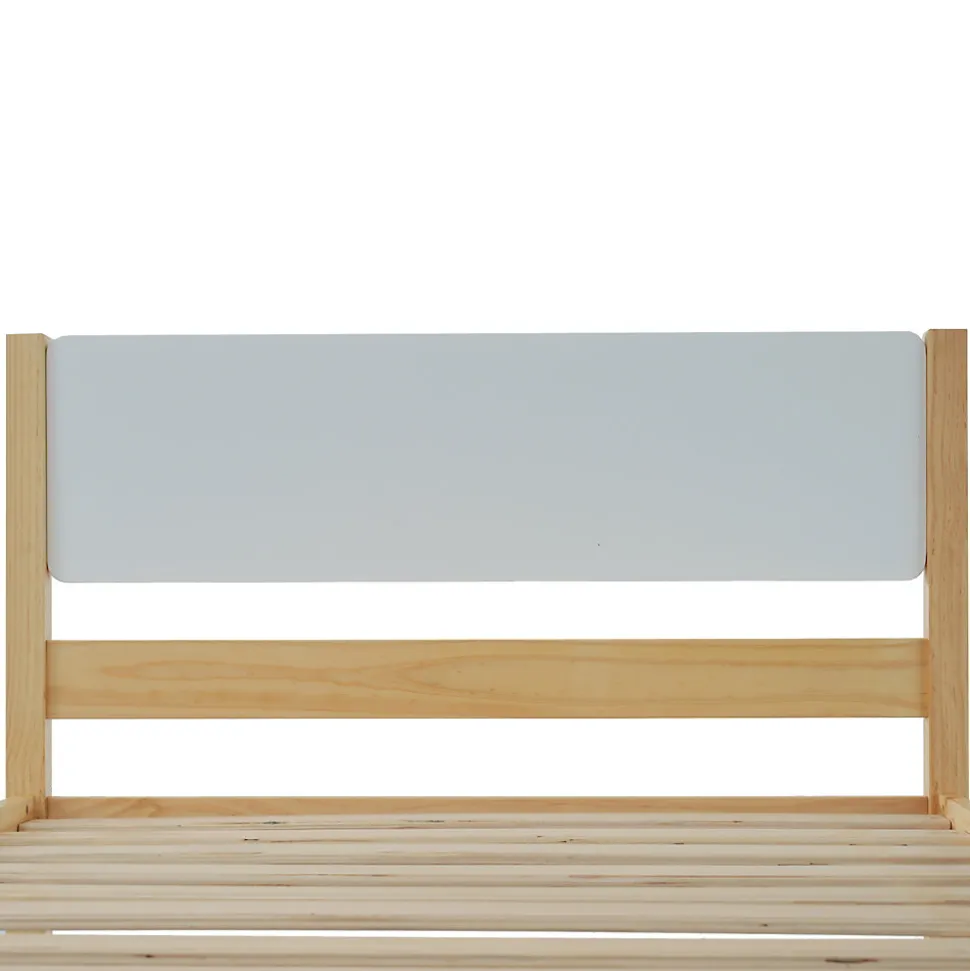 Lit Simple 90x200 cm - Lit Ado ou Adulte Sans Matelas - Bois de Pin Massif - Blanc et Naturel