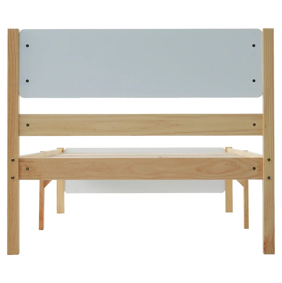 Lit Simple 90x200 cm - Lit Ado ou Adulte Sans Matelas - Bois de Pin Massif - Blanc et Naturel
