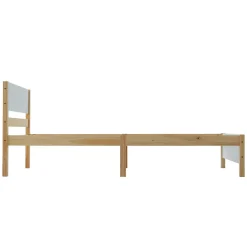 Lit Simple 90x200 cm - Lit Ado ou Adulte Sans Matelas - Bois de Pin Massif - Blanc et Naturel