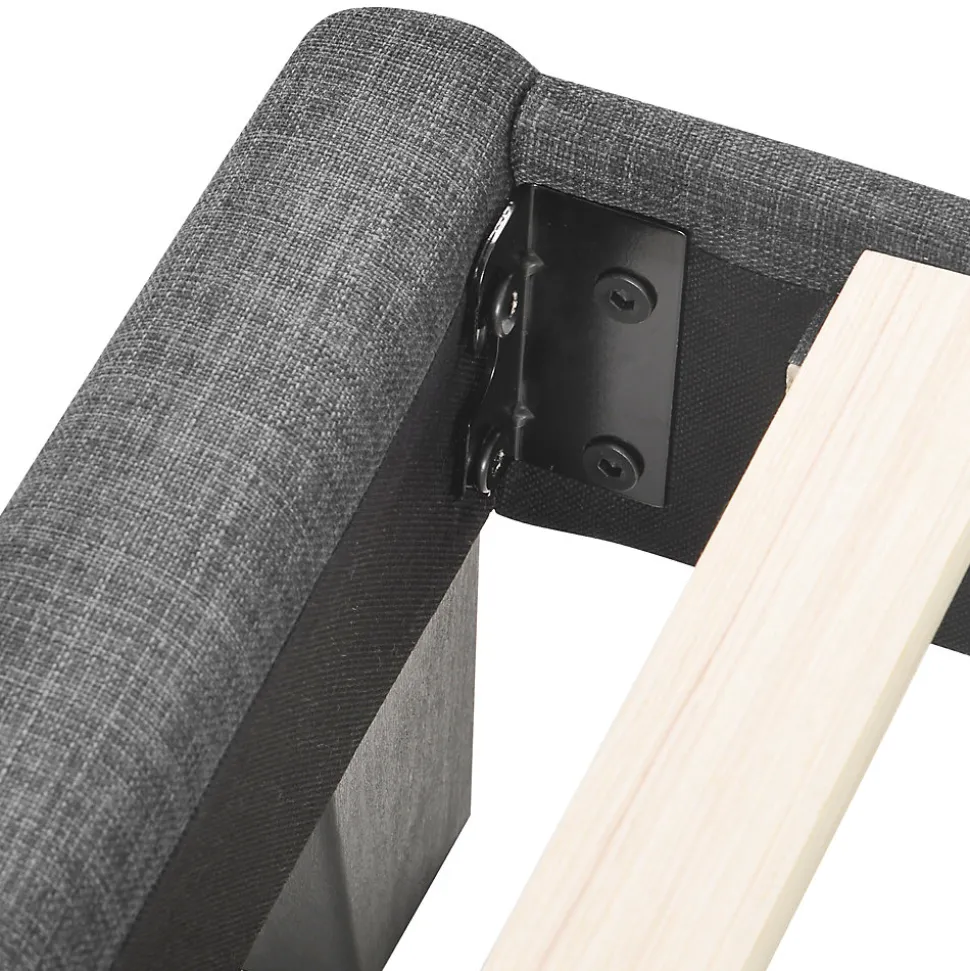 Lit simple 90x200 cm - Lit adulte capitonné avec sommier à lattes - Lin - Sans Matelas - Gris