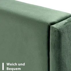 Lit simple 90x200 cm - Lit adulte capitonné avec tête de lit - Lin - Sans Matelas - Vert Foncé