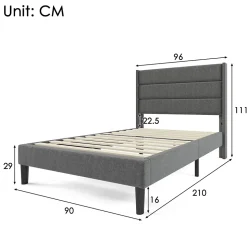 Lit simple 90x200 cm - Lit adulte capitonné avec tête de lit - Lin - Sans Matelas - Gris Foncé