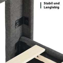 Lit simple 90x200 cm - Lit adulte capitonné avec tête de lit - Lin - Sans Matelas - Gris Foncé