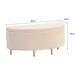 Lit Simple 90x200 cm - Lit Capitonné en Velours avec Tête de Lit Coquillage et Banquette de Rangement - Sans Matelas - Beige