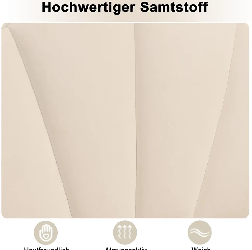 Lit Simple 90x200 cm - Lit Capitonné en Velours avec Tête de Lit Coquillage et Banquette de Rangement - Sans Matelas - Beige