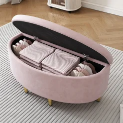 Lit Simple 90x200 cm - Lit Capitonné en Velours avec Tête de Lit Coquillage et Banquette de Rangement - Sans Matelas - Rose