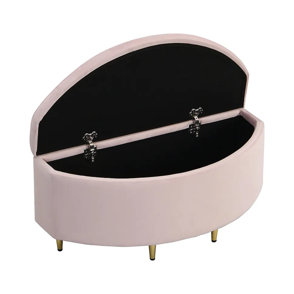 Lit Simple 90x200 cm - Lit Capitonné en Velours avec Tête de Lit Coquillage et Banquette de Rangement - Sans Matelas - Rose