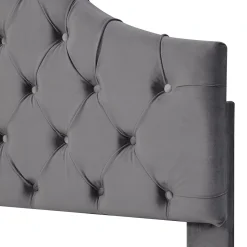 Lit Simple 90x200 cm - Lit Capitonné en Velours avec Tête de Lit Réglable, Sans Matelas - Gris