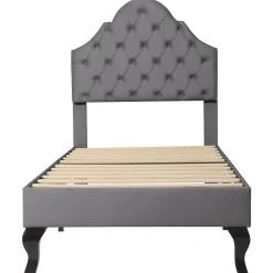 Lit Simple 90x200 cm - Lit Capitonné en Velours avec Tête de Lit Réglable, Sans Matelas - Gris