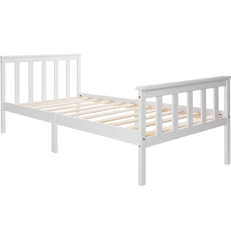 Lit simple 90x200 cm - Lit classique avec sommier à lattes - Pin et MDF - Sans matelas - Blanc