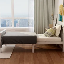 Lit simple 90x200 cm - Lit classique avec sommier à lattes - Pin et MDF - Sans matelas - Blanc