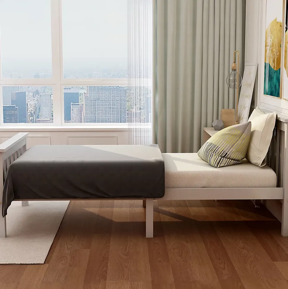 Lit simple 90x200 cm - Lit classique avec sommier à lattes - Pin et MDF - Sans matelas - Blanc