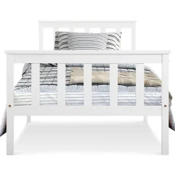 Lit simple 90x200 cm - Lit classique avec sommier à lattes - Pin et MDF - Sans matelas - Blanc