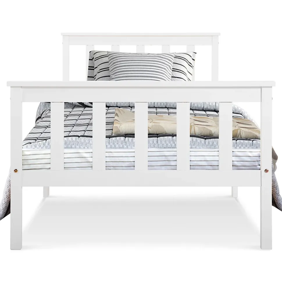 Lit simple 90x200 cm - Lit classique avec sommier à lattes - Pin et MDF - Sans matelas - Blanc