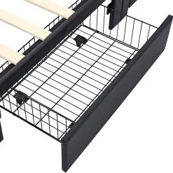 Lit Simple 90x190 cm - Lit Coffre avec 4 Tiroirs et Éclairage LED - Lit Capitonné PU - Noir - Sans Matelas