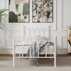 Lit Simple 90x200 cm - Lit en Métal Blanc Design Contemporain et Robuste - Sans Matelas