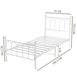 Lit Simple 90x200 cm - Lit en Métal Blanc Design Contemporain et Robuste - Sans Matelas