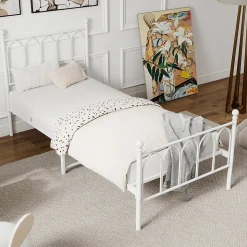 Lit Simple 90x200 cm - Lit en Métal Blanc Design Contemporain et Robuste - Sans Matelas