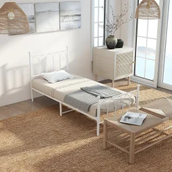 Lit Simple 90x200 cm - Lit en Métal Blanc Design Contemporain et Robuste - Sans Matelas