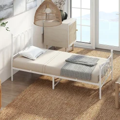 Lit Simple 90x200 cm - Lit en Métal Blanc Design Contemporain et Robuste - Sans Matelas