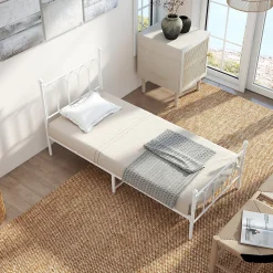 Lit Simple 90x200 cm - Lit en Métal Blanc Design Contemporain et Robuste - Sans Matelas