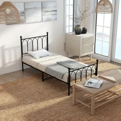 Lit Simple 90x200 cm - Lit en Métal Noir pour Chambre ou Studio - Robuste et Facile à Monter - Sans Matelas