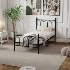 Lit Simple 90x200 cm - Lit en Métal Noir pour Chambre ou Studio - Robuste et Facile à Monter - Sans Matelas