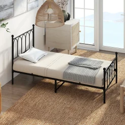 Lit Simple 90x200 cm - Lit en Métal Noir pour Chambre ou Studio - Robuste et Facile à Monter - Sans Matelas