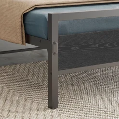 Lit Simple 90x200 cm - Lit en Métal Noir Robuste Gain de Place pour Petite Chambre - Sans Matelas