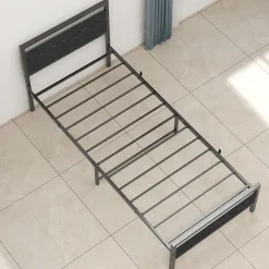 Lit Simple 90x200 cm - Lit en Métal Noir Robuste Gain de Place pour Petite Chambre - Sans Matelas