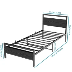 Lit Simple 90x200 cm - Lit en Métal Noir Robuste Gain de Place pour Petite Chambre - Sans Matelas