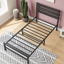 Lit Simple 90x200 cm - Lit en Métal Noir Contemporain et Durable pour Chambre Ado - Sans Matelas