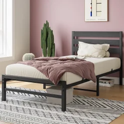 Lit Simple 90x200 cm - Lit en Métal Noir Contemporain et Durable pour Chambre Ado - Sans Matelas