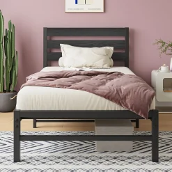 Lit Simple 90x200 cm - Lit en Métal Noir Contemporain et Durable pour Chambre Ado - Sans Matelas