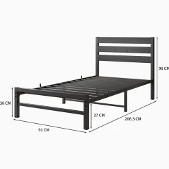 Lit Simple 90x200 cm - Lit en Métal Noir Contemporain et Durable pour Chambre Ado - Sans Matelas