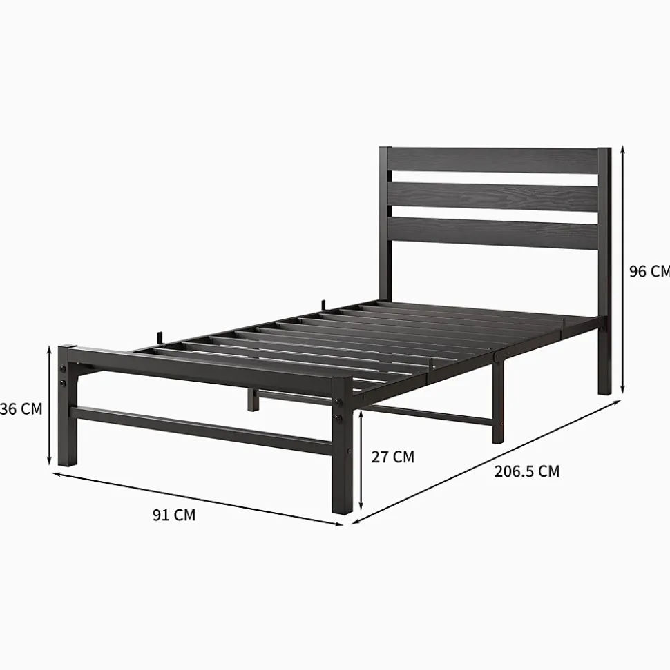 Lit Simple 90x200 cm - Lit en Métal Noir Contemporain et Durable pour Chambre Ado - Sans Matelas