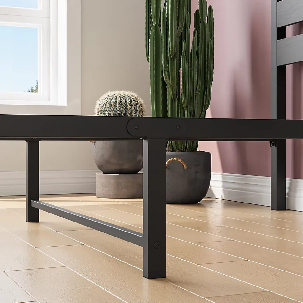 Lit Simple 90x200 cm - Lit en Métal Noir Contemporain et Durable pour Chambre Ado - Sans Matelas