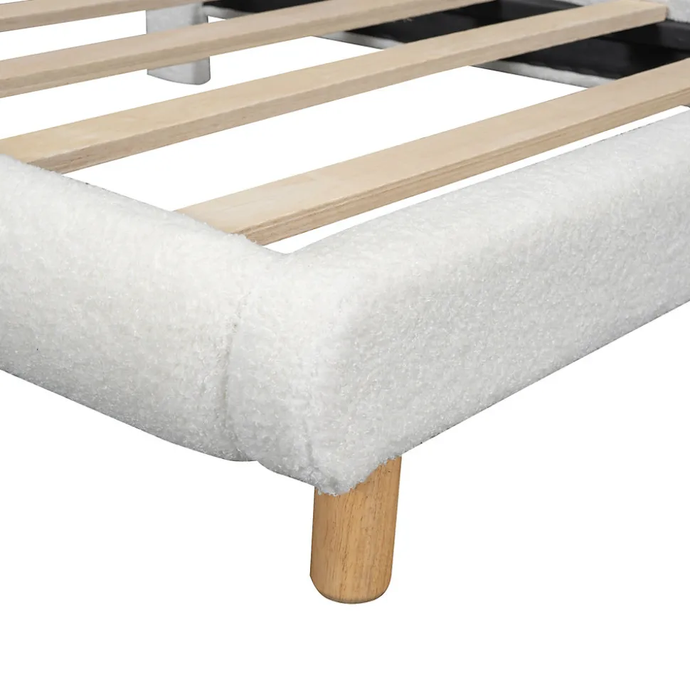 Lit Simple 90x200 cm - Lit Enfant Junior avec Tête de Lit en Peluche - Sans Matelas - Blanc