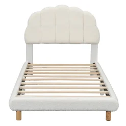 Lit Simple 90x200 cm - Lit Enfant Junior avec Tête de Lit en Peluche - Sans Matelas - Blanc