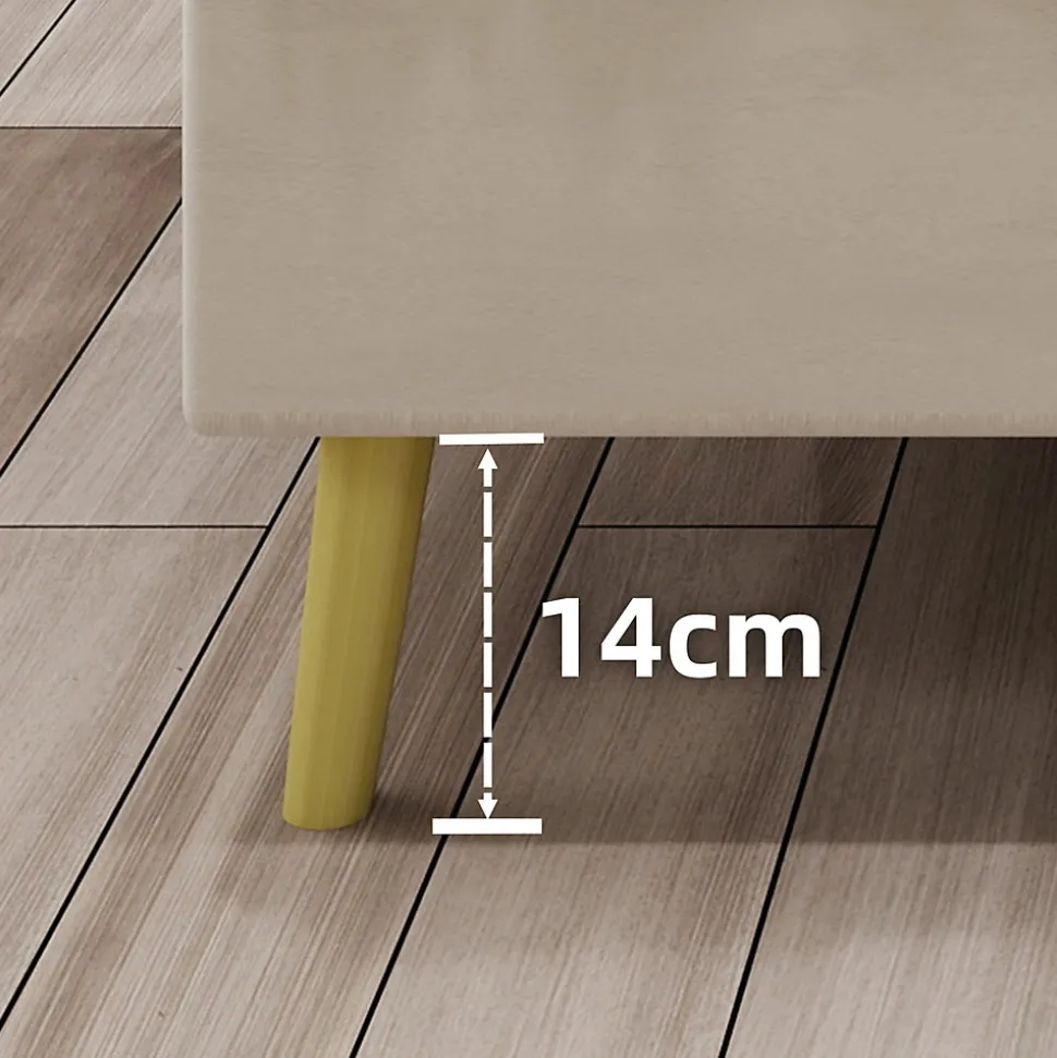 Lit Simple 90x200 cm - Lit Enfant avec Tête Cartoon Capitonnée et Cadre Bas, Velours Beige, sans Matelas