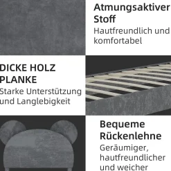 Lit Simple 90x200 cm - Lit Enfant avec Tête Cartoon Capitonnée et Cadre Bas, Velours Gris, sans Matelas